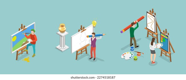 3D Isometric Flat Vector Conceptual Illustration of Art School, Design Studio