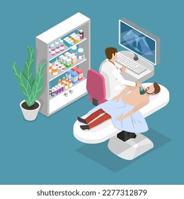 3D Isometric Flat Vector Conceptual Illustration of Ultrasonic Diagnosis Of Thyroid Gland, Ultrasound Examination