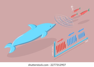 3D Isometric Flat Vector Conceptual Illustration of Echolocation, Reflected Sound Waves