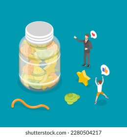 3D Isometric Flat Vector Conceptual Illustration of Jelly Vitamins, Sweet Candies of Different Shape