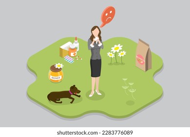 3D Isometric Flat Vector Conceptual Illustration of Seasonal Allergy, Causes and Symptoms