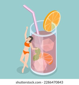 3D Isometric Flat Vector Conceptual Illustration of Summer Vibes, Chilling and Relaxing