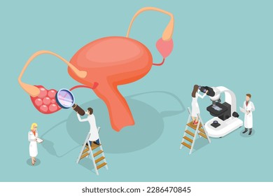 3D Isometric Flat Vector Conceptual Illustration of Polycystic Ovary Syndrome, PCOS Hormonal Diagnose