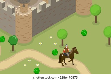 3D Isometric Flat Vector Conceptual Illustration of Medieval Knight, Armored Soldier Rider