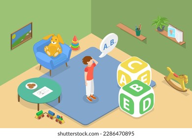 3D Isometric Flat Vector Conceptual Illustration of Delayed Language Skills, Speech Therapy