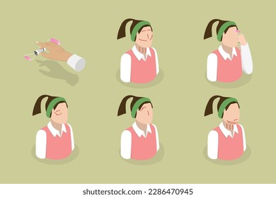 3D Isometric Flat Vector Conceptual Illustration of Facial Roller, Instruction How to Use Derma-roller