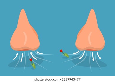 3D Isometric Flat Vector Conceptual Illustration of Nasal Breathing Exercise, Nose Inhales and Exhales