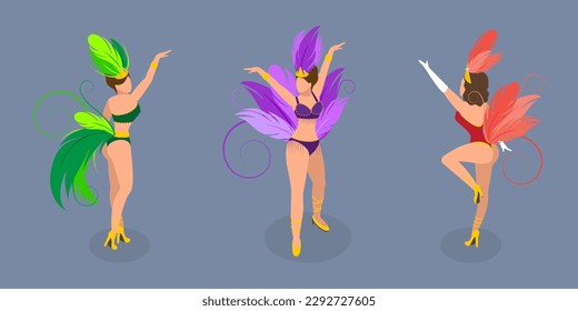 3D Isometric Flat Vector Conceptual Illustration of Brazilian Samba Dancers, Rio de Janeiro Festival