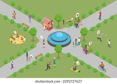 3D Isometric Flat Vector Conceptual Illustration of City Park, Outdoor Summertime Activities