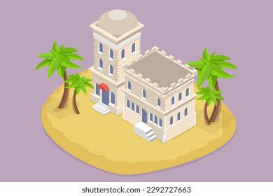 3D Isometric Flat Vector Conceptual Illustration of Ancient Arab City, Traditional Islamic Building