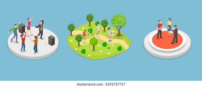 3D Isometric Flat Vector Conceptual Illustration of Extracurricular Activities, Hobbies