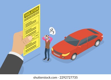 3D Isometric Flat Vector Conceptual Illustration of Violation Ticket, Penalty Points for Diver