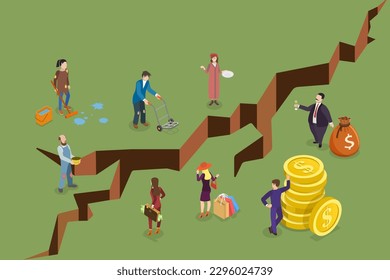 3D Isometric Flat Vector Conceptual Illustration of Social Inequality, Financial Gap Between People of Different Classes