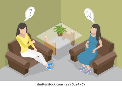 3D Isometric Flat Vector Conceptual Illustration of Psychological Support For Pregnant, Family Therapy