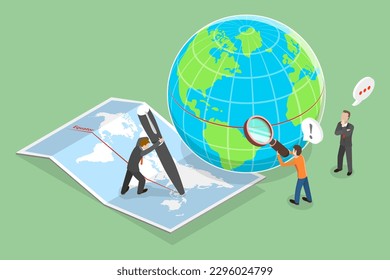 3D Isometric Flat Vector Conceptual Illustration of Earths Equator, Geographic Coordinate System