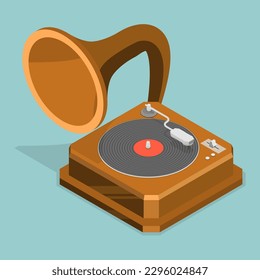 3D Isometric Flat Vector Conceptual Illustration of Retro Music Turntable, Vinyl Player