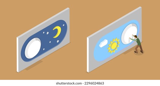 3D Isometric Flat Vector Conceptual Illustration of Light Or Dark Theme, Day vs Night Mode