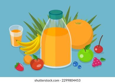 3D Isometric Flat Vector Conceptual Illustration of Fruit Juice, Natural Berry Blend.