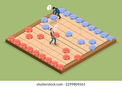 3D Isometric Flat Vector Conceptual Illustration of Xiangqi, Chinese Borad Game
