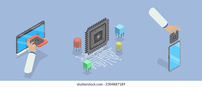 3D Isometric Flat Vector Conceptual Illustration of Microchip, Central Computer Processor svg