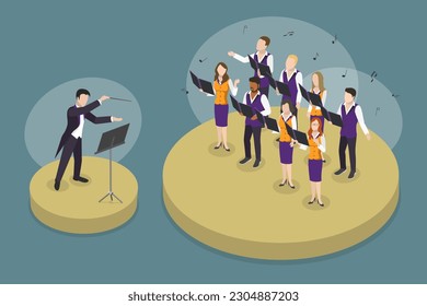 3D Isometric Flat Vector Conceptual Illustration of Choir, Musical Ensemble of Singers