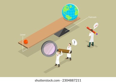 3D Isometric Flat Vector Conceptual Illustration of Simple Machines By Archimedes, Using a Lever