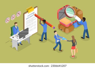 3D Isometric Flat Vector Conceptual Illustration of Airport Security Checkpoint, Customs Inspection