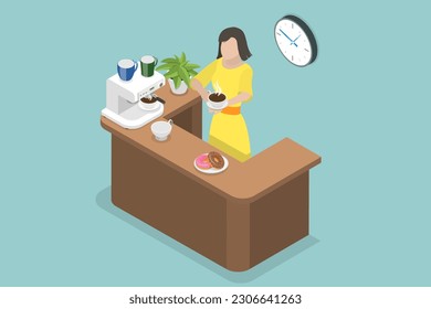 3D Isometric Flat Vector Conceptual Illustration of Coffee Time, Lunch Break