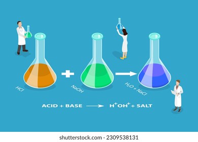3D Isometric Flat Vector Conceptual Illustration of Neutralisation Reaction, Producing a Salt and Water
