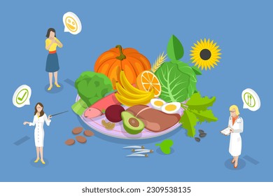 3D Isometric Flat Vector Conceptual Illustration of Folate B9 Vitamin Sources, Folic Acid