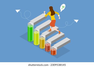 3D Isometric Flat Vector Conceptual Illustration of Vital Energy, Work Efficiency