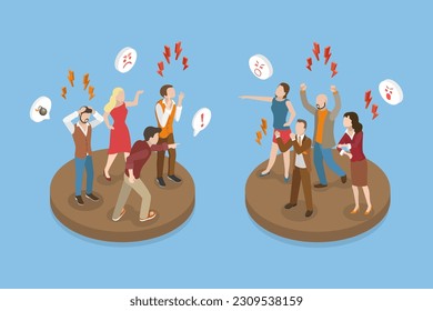 3D Isometric Flat Vector Conceptual Illustration of Angry Characters, Aggressive People Yelling at Each Other