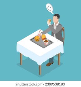 3D Isometric Flat Vector Conceptual Illustration of Unhealthy Eating, Junk Food