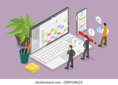 3D Isometric Flat Vector Conceptual Illustration of Agenda, Calendar Planner Organization Management