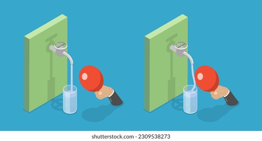 Isométrico Vector Plano 3D Ilustración conceptual de atracción estática, experimento de globo y agua