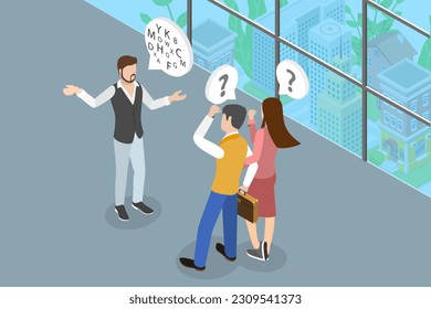 3D Isometric Flat Vector Conceptual Illustration of Difficult Conversation, Language Barriers