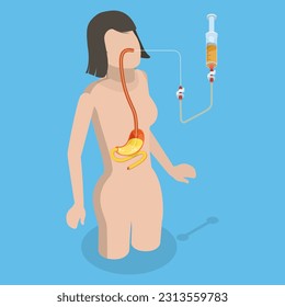 3D Isometric Flat Vector Conceptual Illustration of PEG, Nasogastric Tube Passed Through the Nose to Stomach