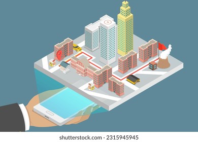 3D Isometric Flat Vector Conceptual Illustration of Taxi Service Mobile Application, Online Service