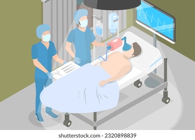 3D Isometric Flat Vector Conceptual Illustration of Anasthesia, Surgery Operation Preparation