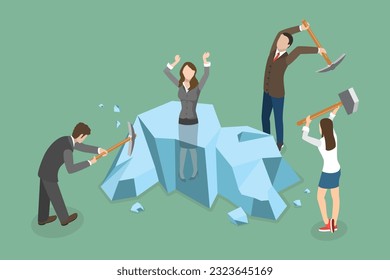 3D Isometric Flat Vector Conceptual Illustration of Ice Breaking Activity, Business Cooperation