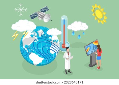 3D Isometric Flat Vector Conceptual Illustration of Meteorologist, Weather Broadcast