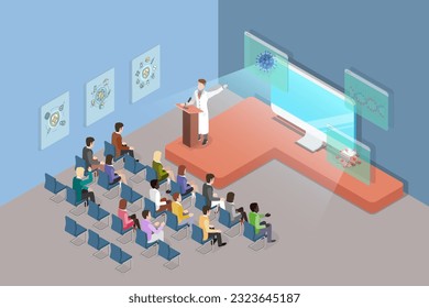 3D Isometric Flat Vector Conceptual Illustration of University Lecture, Scientific Presentation