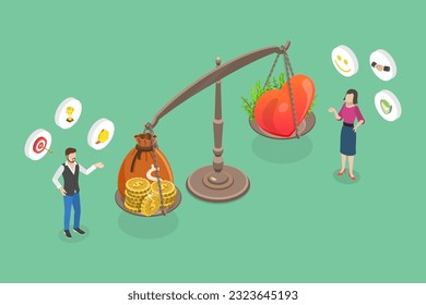 3D Isometric Flat Vector Conceptual Illustration of Extrinsic Vs Intrinsic Motivation, Psychological Stimulation