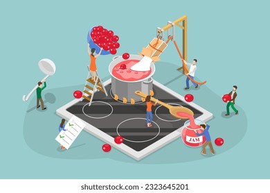 3D Isometric Flat Vector Conceptual Illustration of Cooking Jam, Handmade Tasty Dessert