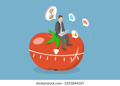 3D Isometric Flat Vector Conceptual Illustration of Pomodoro Technique, Time Managment