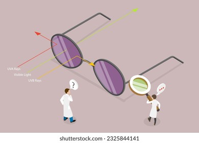 3D Isometric Flat Vector Conceptual Illustration of Polarised Lenses, Sun Protection