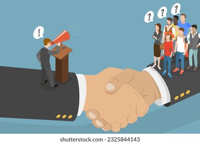3D Isometric Flat Vector Conceptual Illustration of Labor Unions, Political Representation