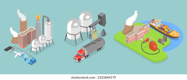 3D Isometric Flat Vector Conceptual Illustration of Oil Refinery, Petrochemical Plant Infrastructure