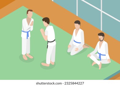 3D Isometric Flat Vector Conceptual Illustration of Kung Fu School, Martial Arts Training