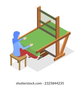 3D Isometric Flat Vector Conceptual Illustration of Weaver, Textile Production